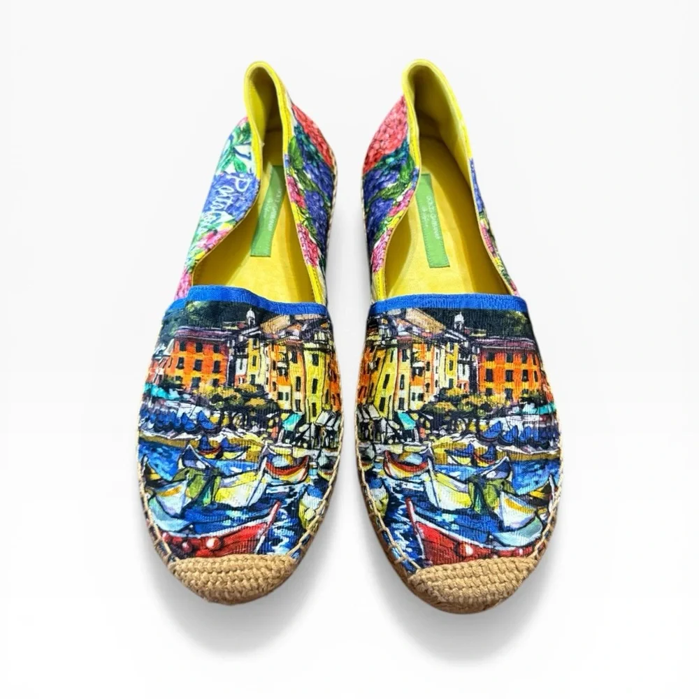 Dolce & Gabbana Portofino Italia Coastal Scenery Brocade Espadrilles EU 37 US 7